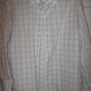 Banana Republic White Windowpane Pattern Dress Shirt Men's 16-16 1/2 Large Slim
